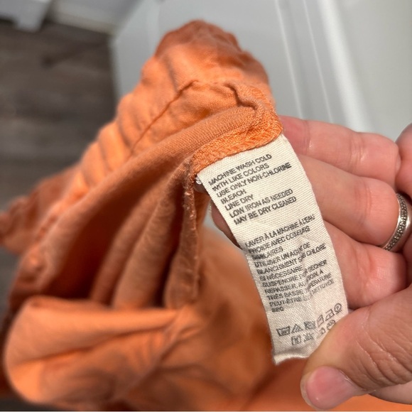 Free People Late Checkout Midi Linen Cotton Orange Smocked Dress Size M - Picture 6 of 7